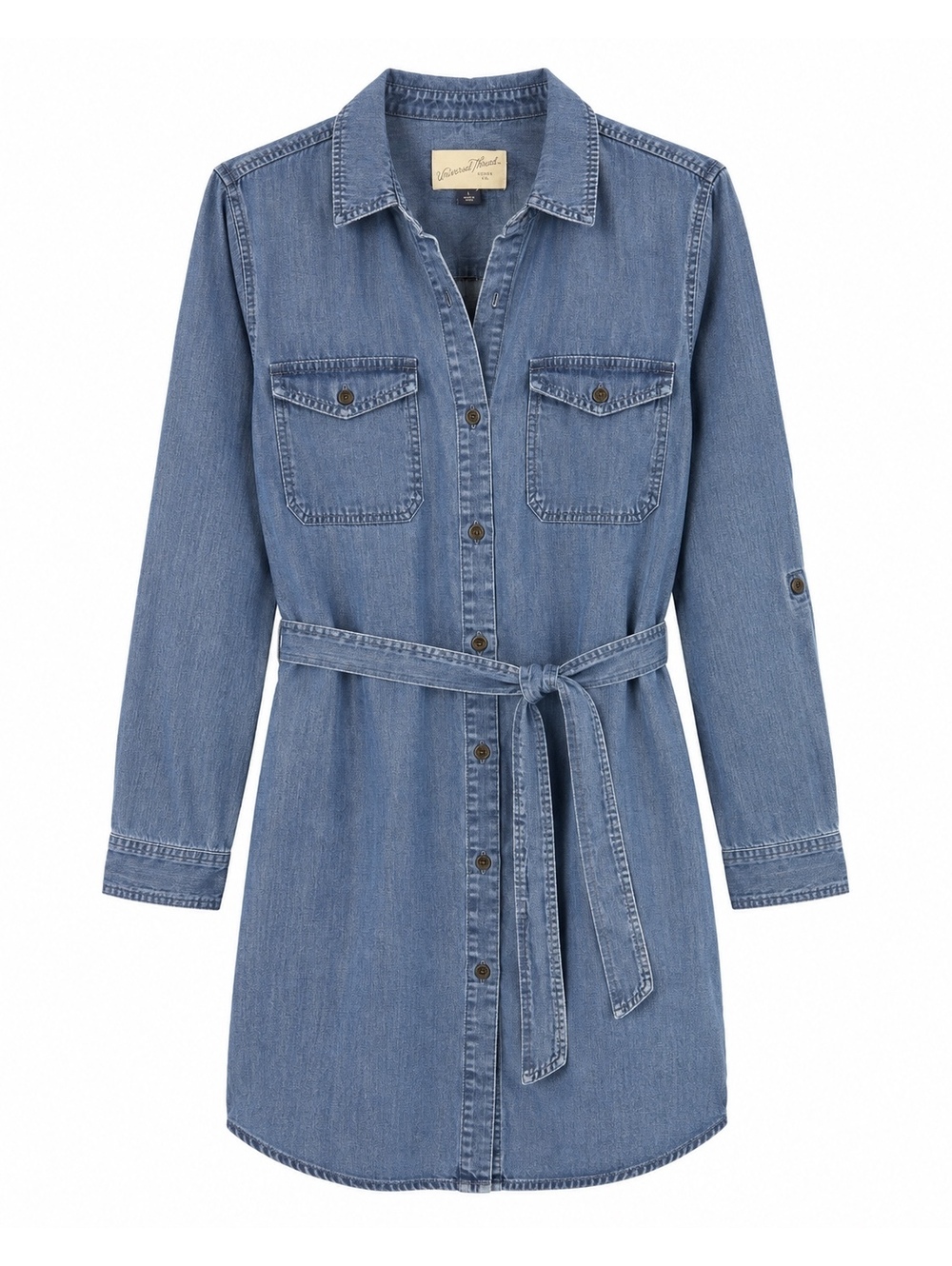 Universal Thread Women's Denim Shirt Dress with Belt, Size Small, Medium Blue